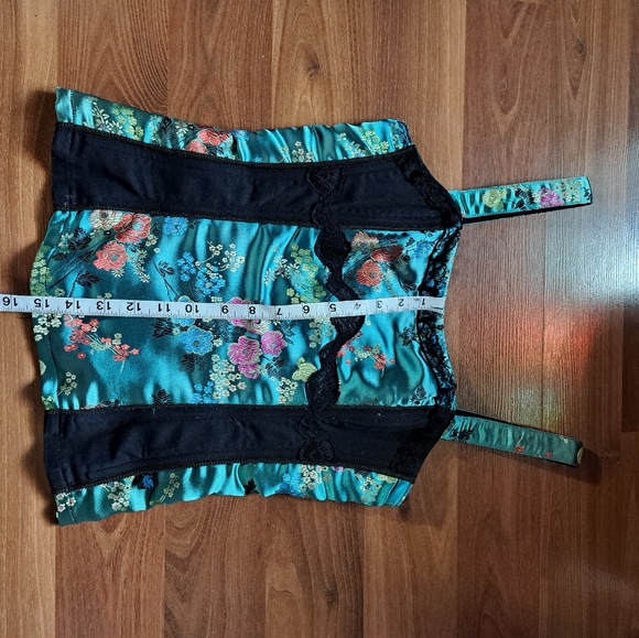 Tripp Rare Vintage Bustier Top Teal Oriental Print Satin Medium - Picture 8 of 12